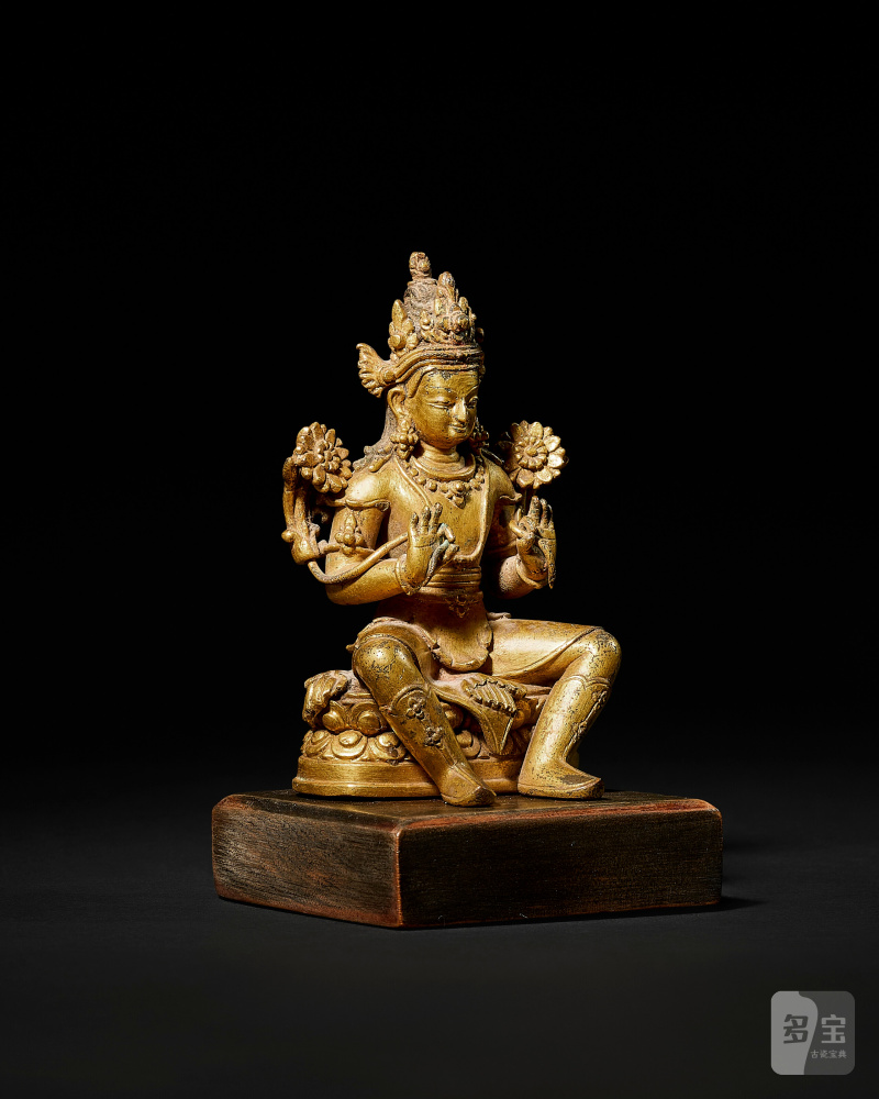 STATUE DE SURYA OU CHANDRA EN ALLIAGE DE CUIVRE DORÉ  NÉPAL, XVE-XVIE SIÈCLE - 图3